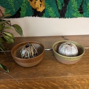 Studio Pottery Bud Vase Decor - Handmade - Two Vases - MCM Style